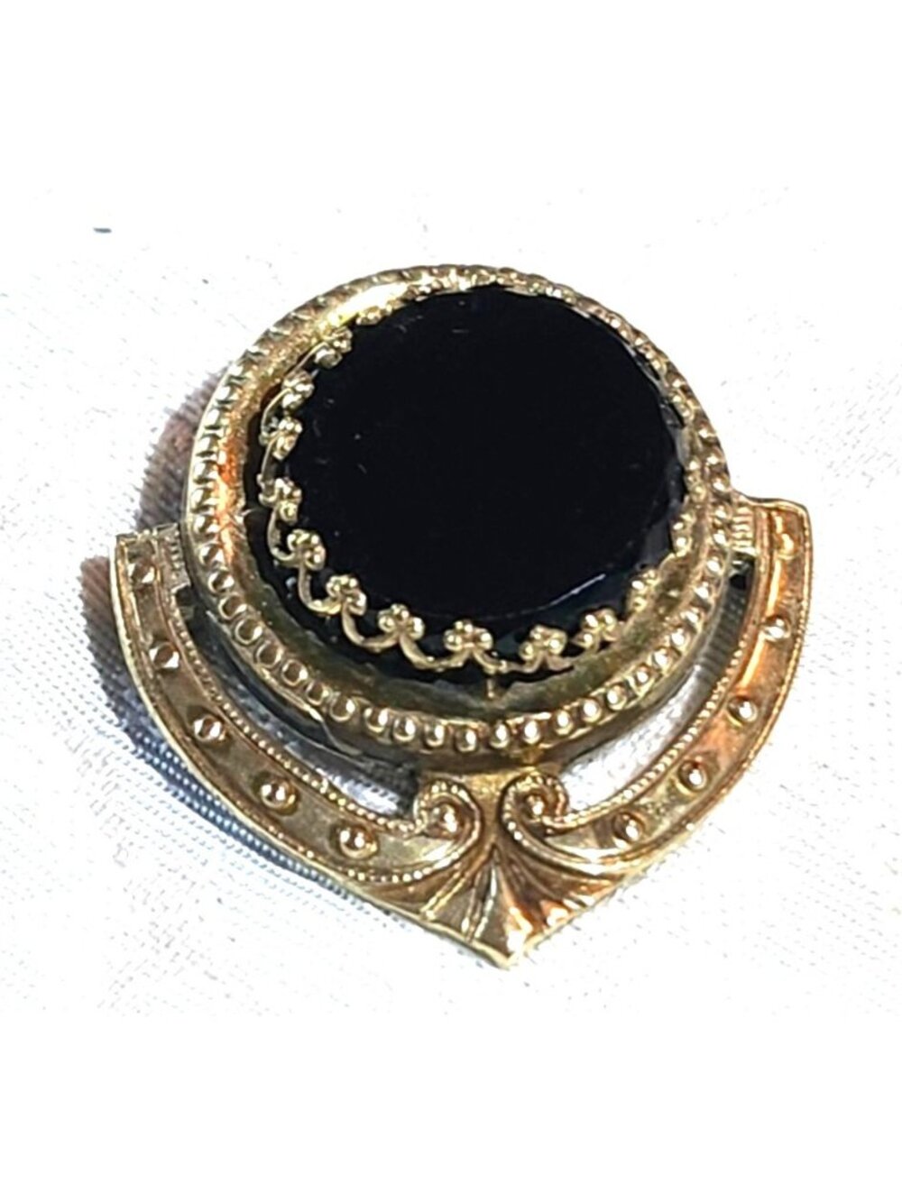 Antique Victorian Mourning Brooch Black Stone Memorial Pin Estate Jewelry